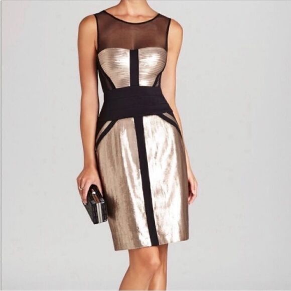 NWT Bcbg Maxazria Elegant Black and Gold Sheath Dress, XXS - Picture 1 of 11